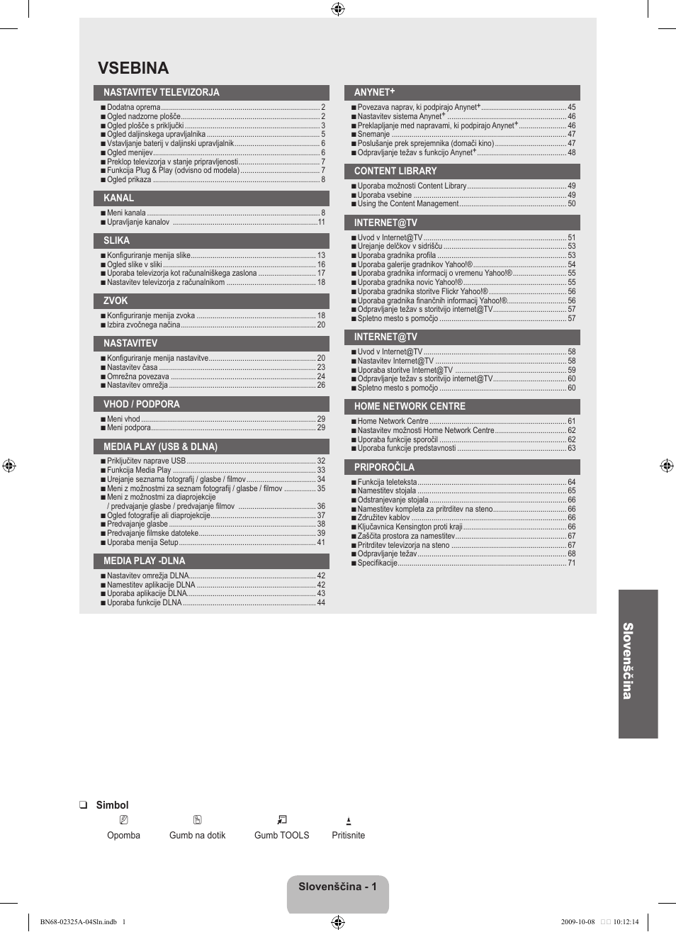 Vsebina, Slo venščina | Samsung LE40B650T2W User Manual | Page 523 / 674