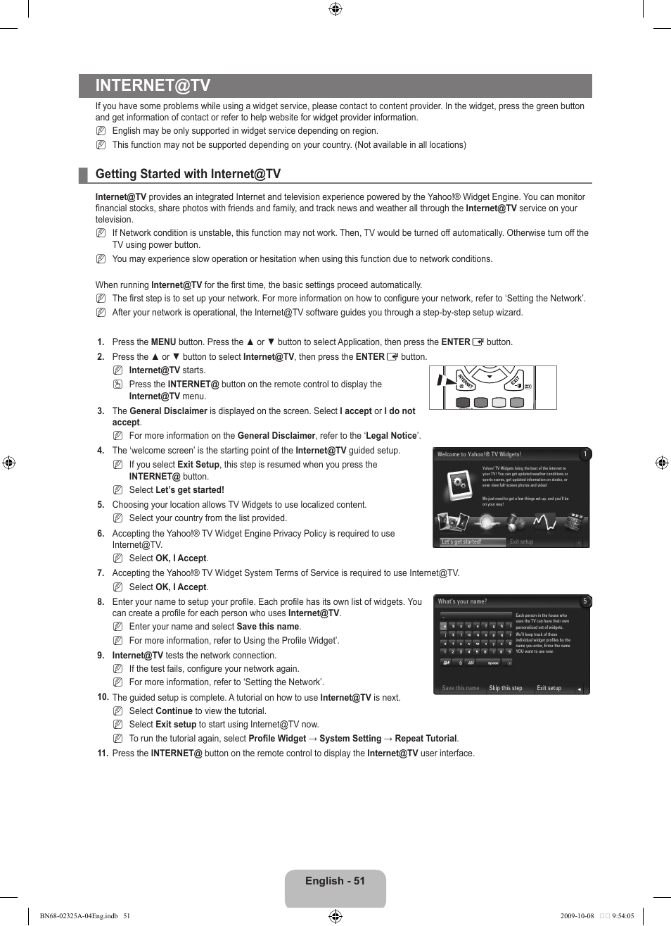 Internet@tv, Getting started with internet@tv | Samsung LE40B650T2W User Manual | Page 53 / 674