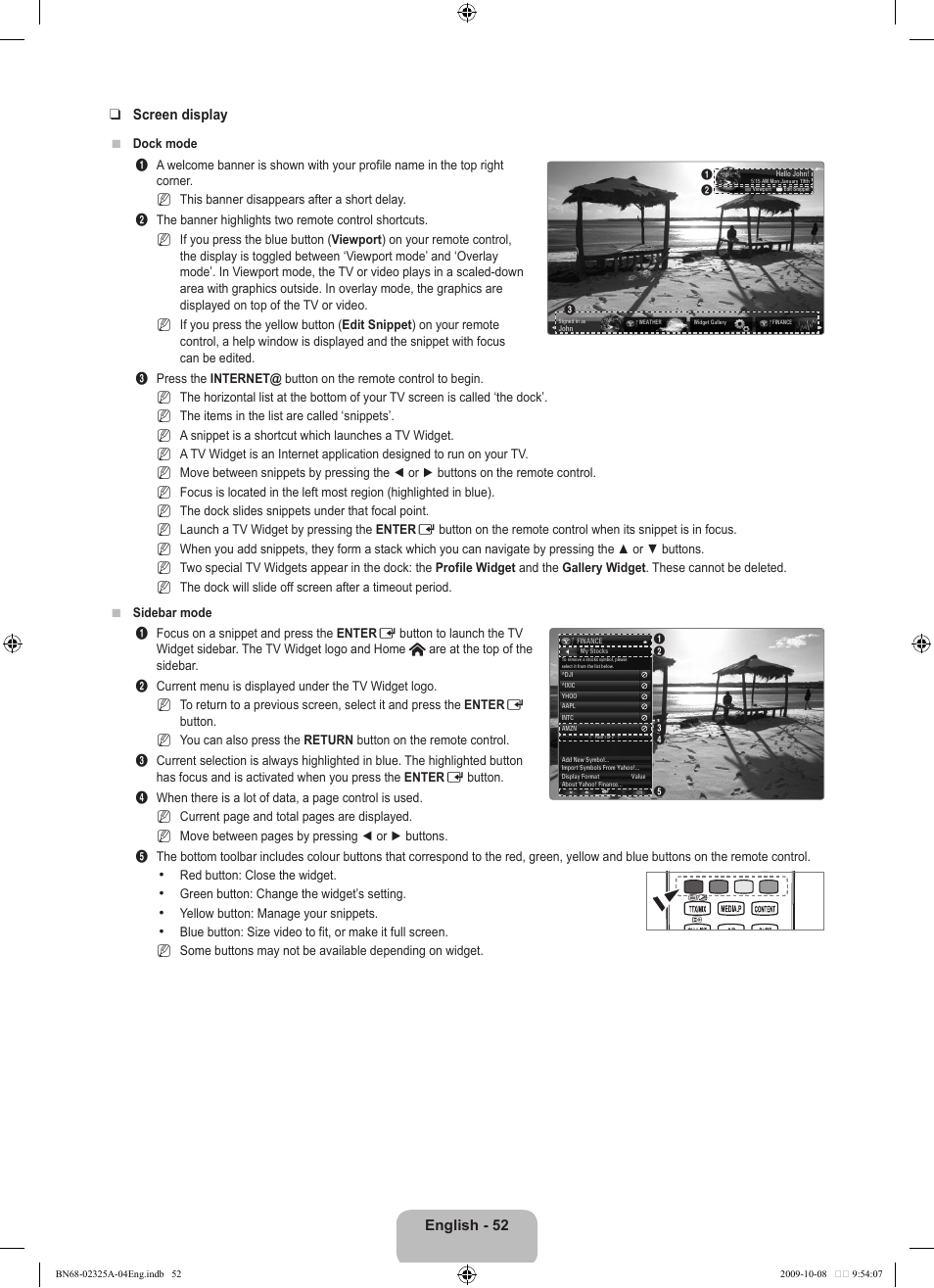 English - 52 screen display | Samsung LE40B650T2W User Manual | Page 54 / 674