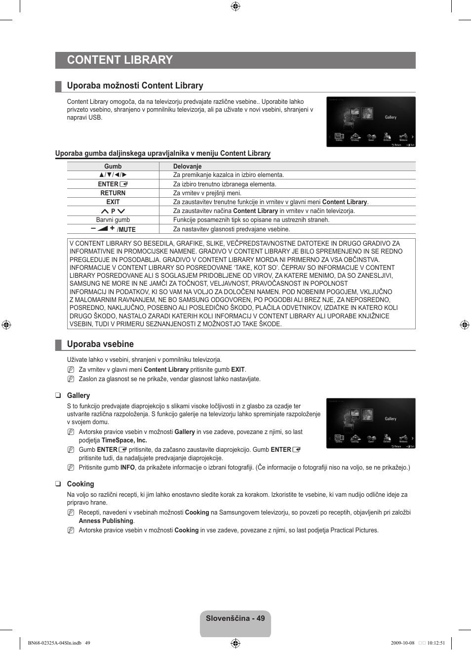 Content library, Uporaba možnosti content library, Uporaba vsebine | Samsung LE40B650T2W User Manual | Page 571 / 674