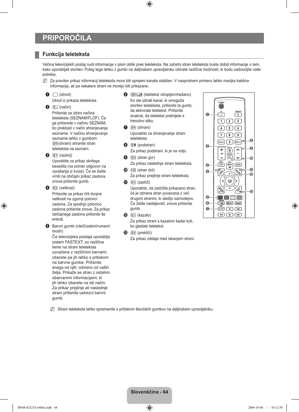 Priporočila, Funkcija teleteksta | Samsung LE40B650T2W User Manual | Page 586 / 674