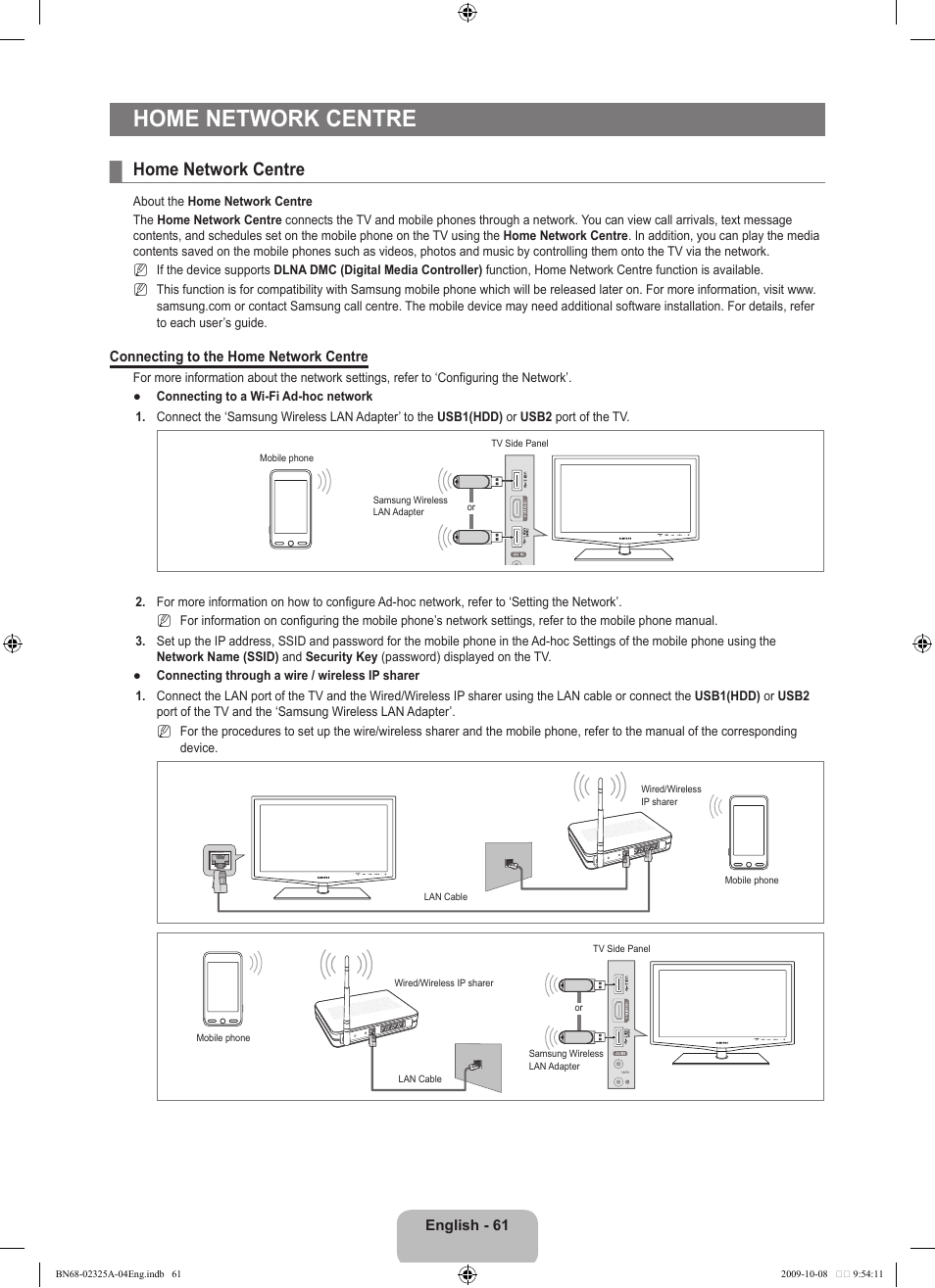 Home network centre | Samsung LE40B650T2W User Manual | Page 63 / 674