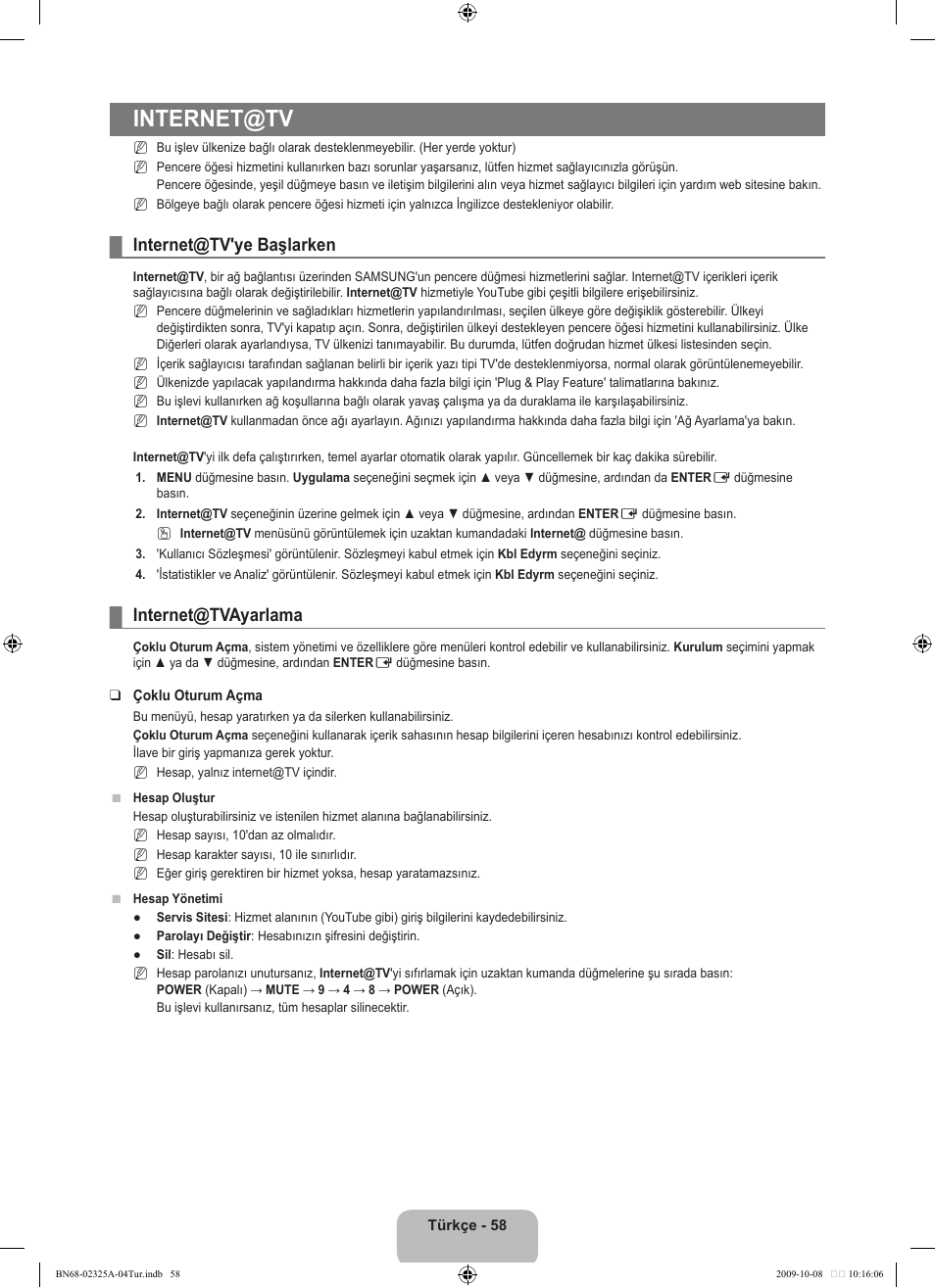 Internet@tv, Internet@tv'ye başlarken, Internet@tvayarlama | Samsung LE40B650T2W User Manual | Page 652 / 674