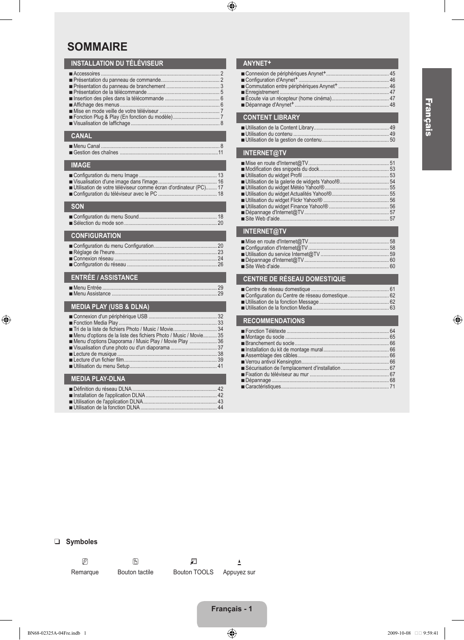 Sommaire, Fr ançais | Samsung LE40B650T2W User Manual | Page 89 / 674