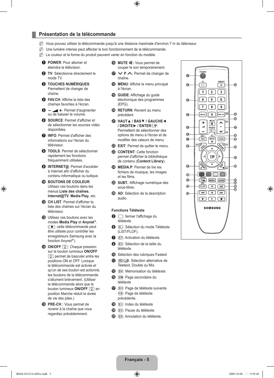 Présentation de la télécommande | Samsung LE40B650T2W User Manual | Page 93 / 674