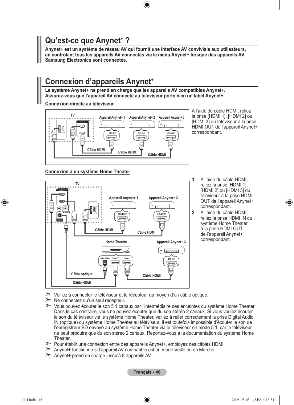 Qu’est-ce que anynet, Connexion d’appareils anynet | Samsung LE26A457C1D User Manual | Page 108 / 482
