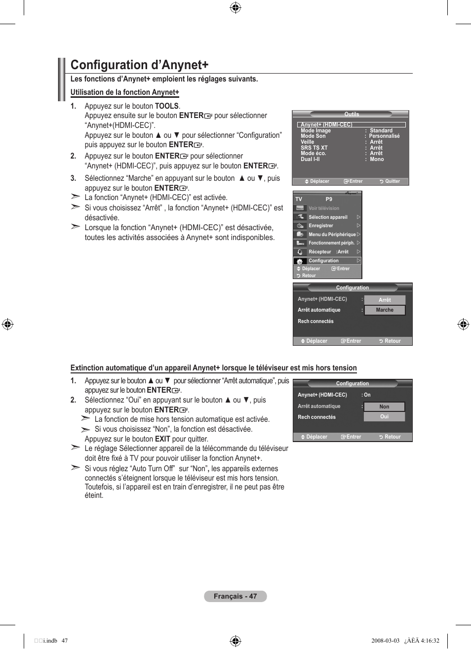Configuration d’anynet | Samsung LE26A457C1D User Manual | Page 109 / 482