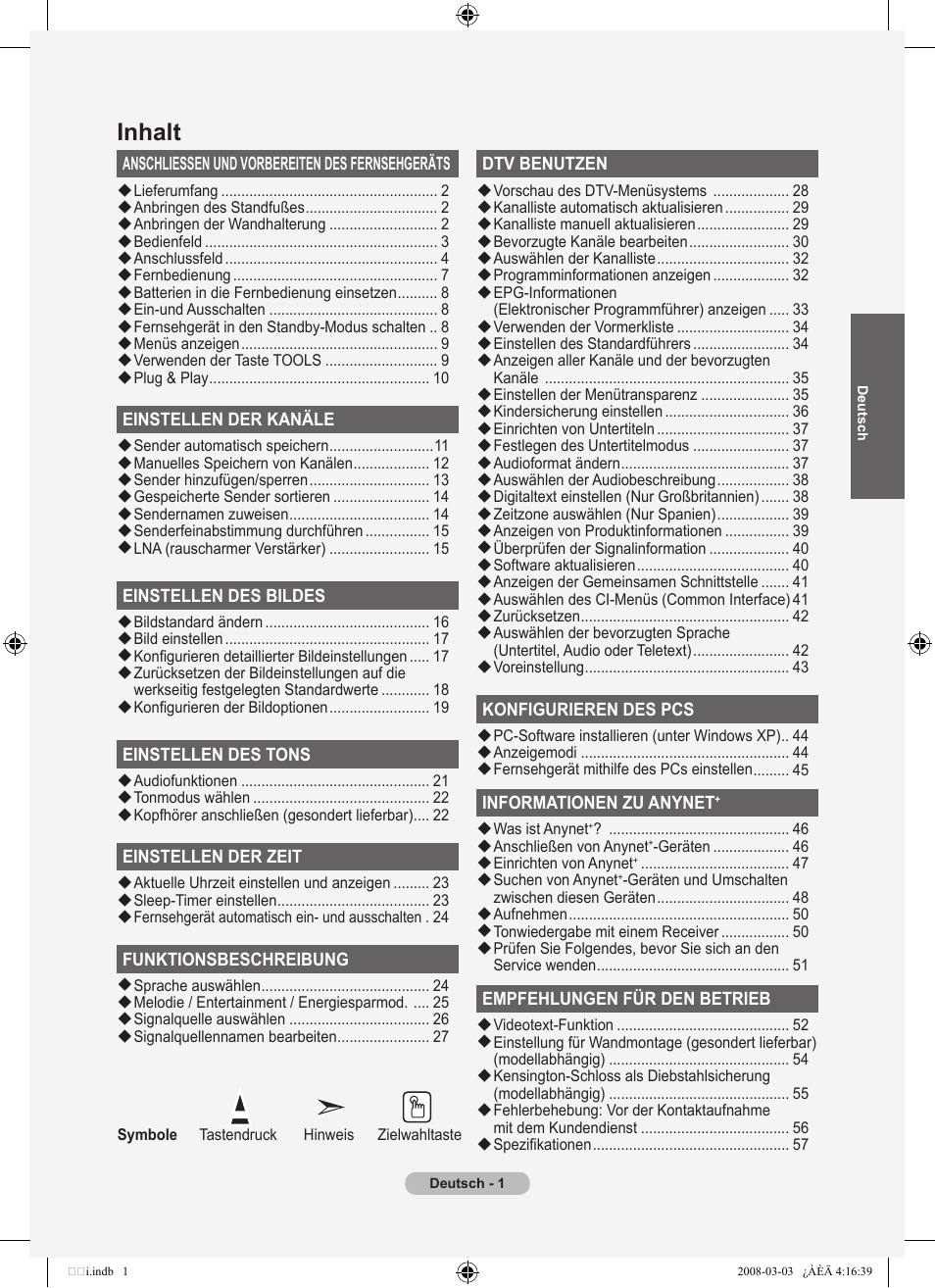 Inhalt | Samsung LE26A457C1D User Manual | Page 123 / 482