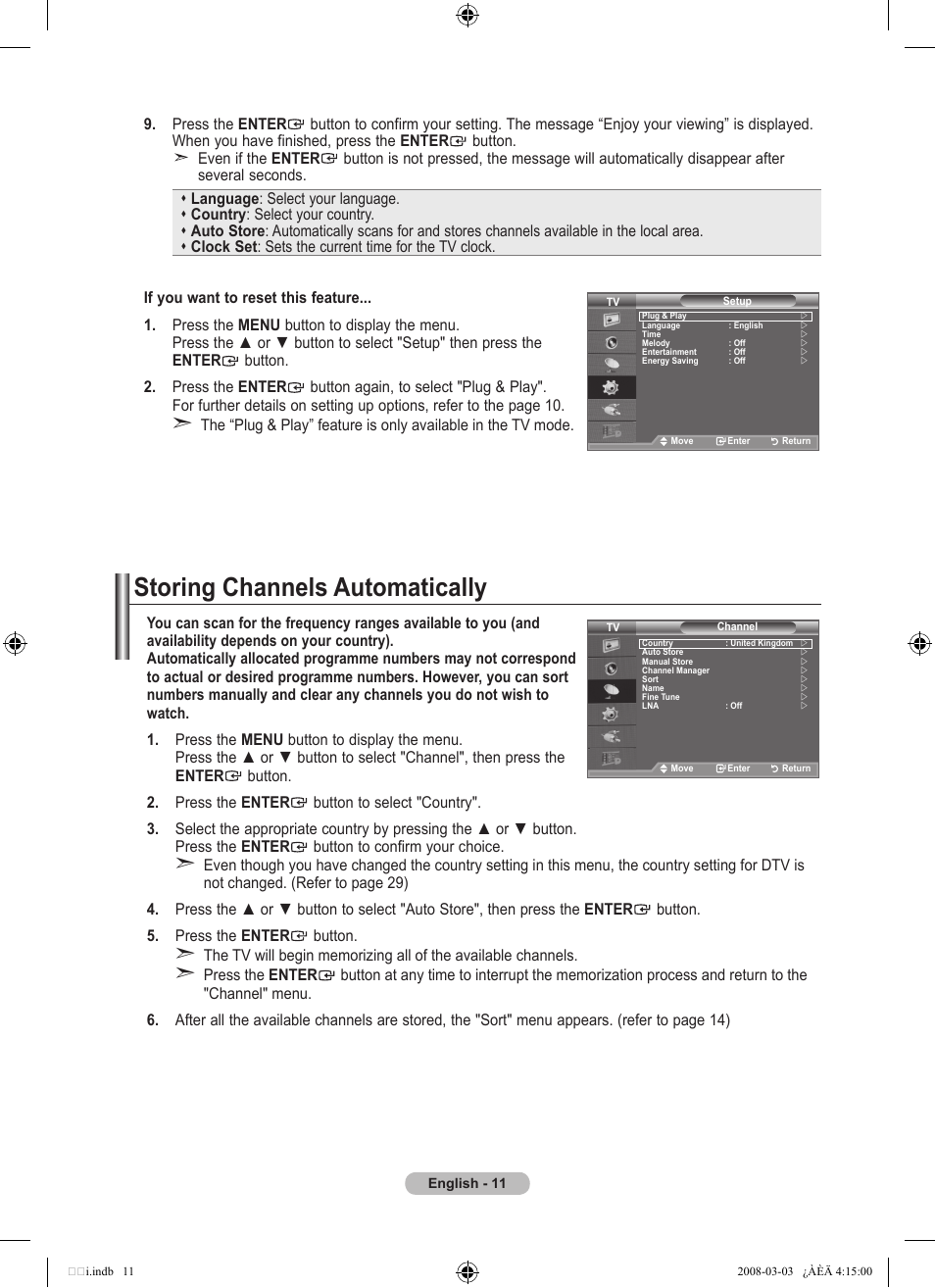 Storing channels automatically | Samsung LE26A457C1D User Manual | Page 13 / 482