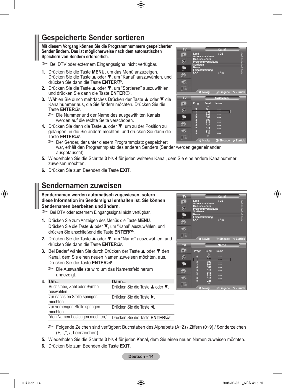 Gespeicherte sender sortieren, Sendernamen zuweisen | Samsung LE26A457C1D User Manual | Page 136 / 482