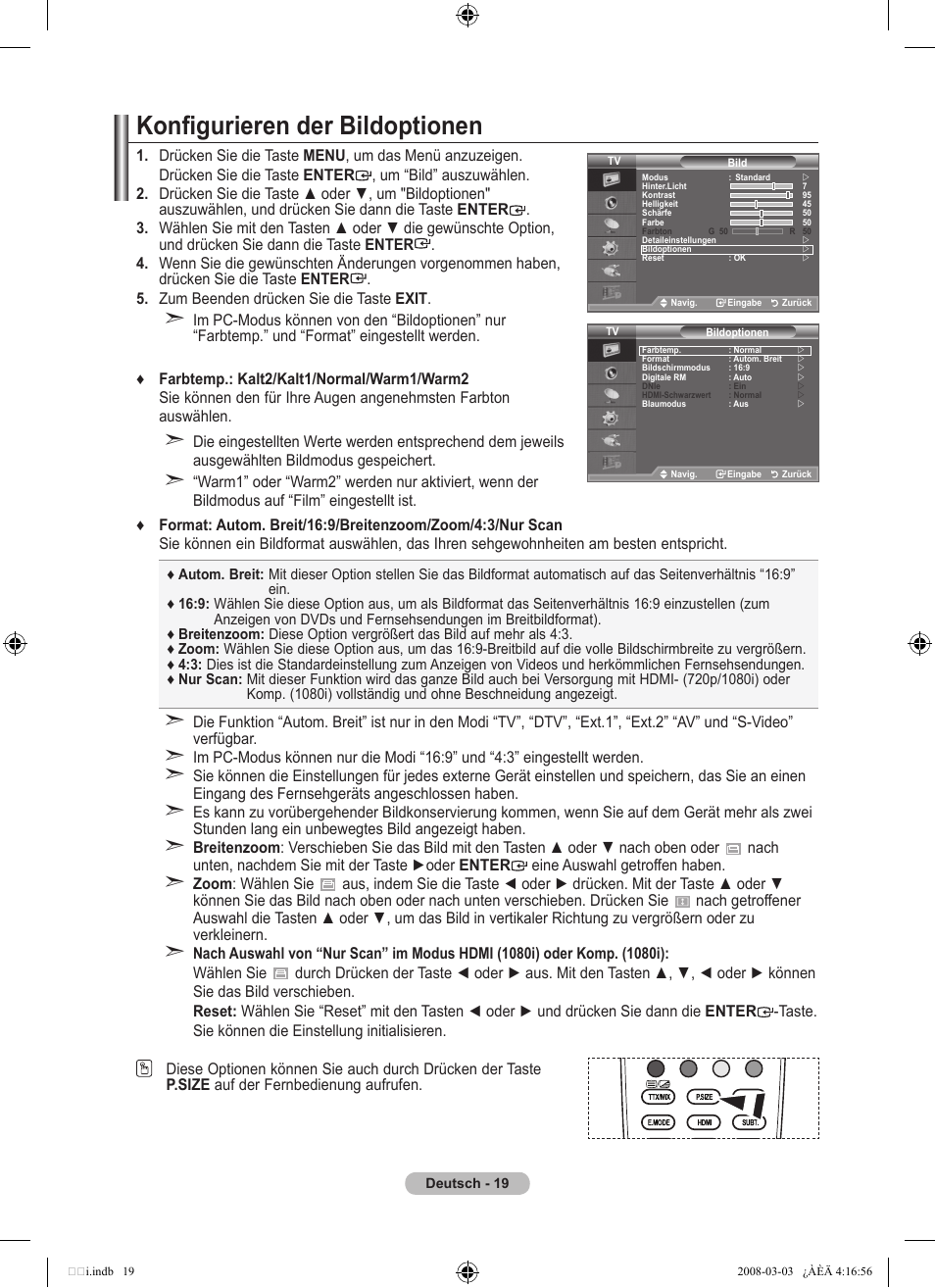 Konfigurieren der bildoptionen | Samsung LE26A457C1D User Manual | Page 141 / 482