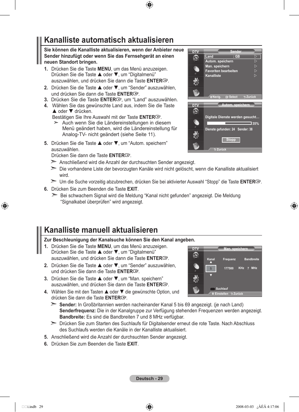 Kanalliste automatisch aktualisieren, Kanalliste manuell aktualisieren | Samsung LE26A457C1D User Manual | Page 151 / 482