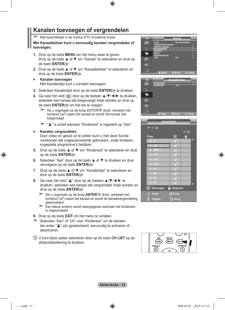Kanalen toevoegen of vergrendelen | Samsung LE26A457C1D User Manual | Page 195 / 482