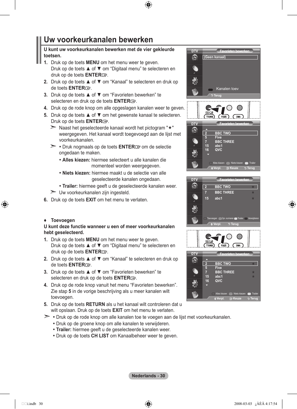 Uw voorkeurkanalen bewerken | Samsung LE26A457C1D User Manual | Page 212 / 482