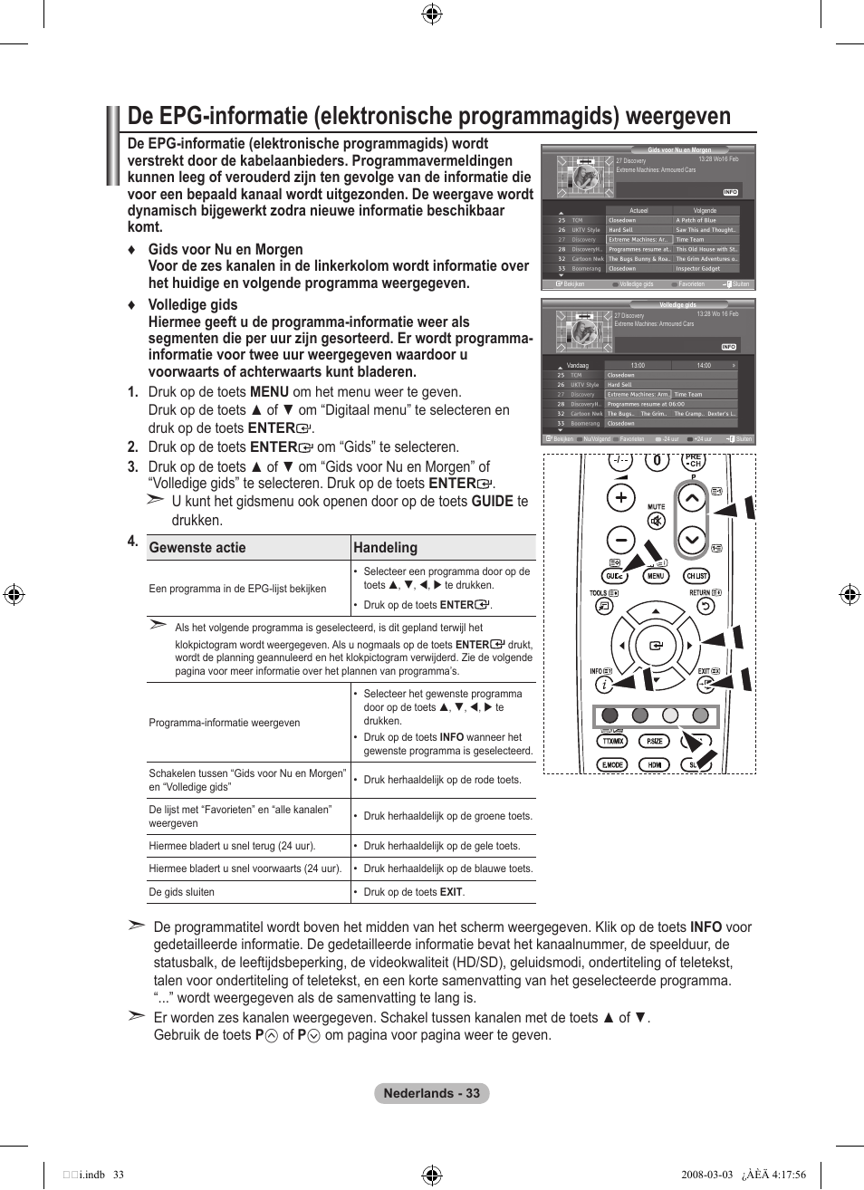 Druk op de toets, Om “gids” te selecteren. . druk op de toets | Samsung LE26A457C1D User Manual | Page 215 / 482