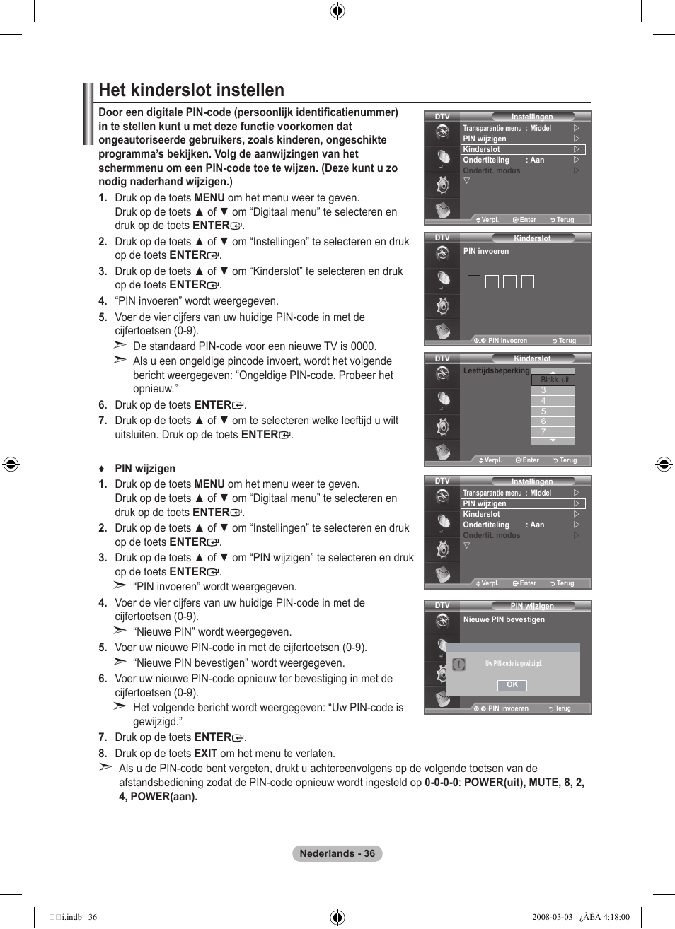 Het kinderslot instellen | Samsung LE26A457C1D User Manual | Page 218 / 482