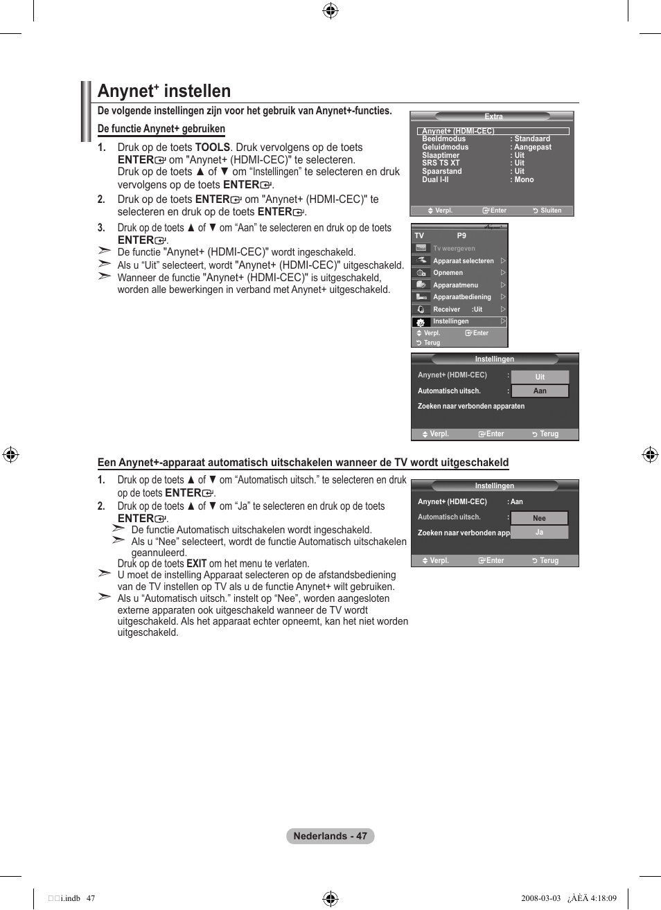 Anynet, Instellen | Samsung LE26A457C1D User Manual | Page 229 / 482