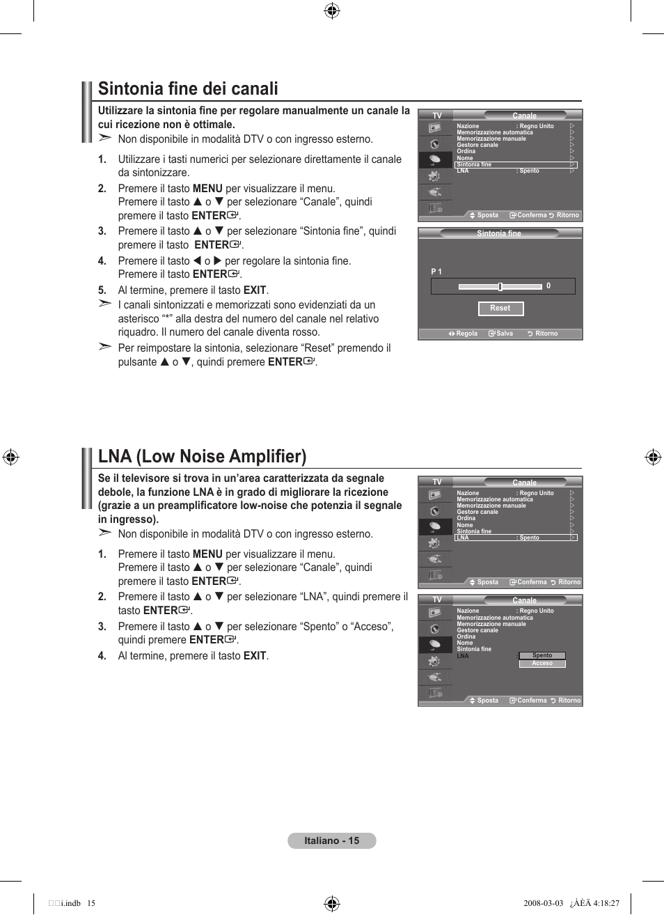 Sintonia fine dei canali, Lna (low noise amplifier) | Samsung LE26A457C1D User Manual | Page 257 / 482