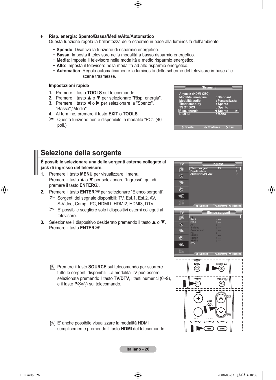 Selezione della sorgente | Samsung LE26A457C1D User Manual | Page 268 / 482