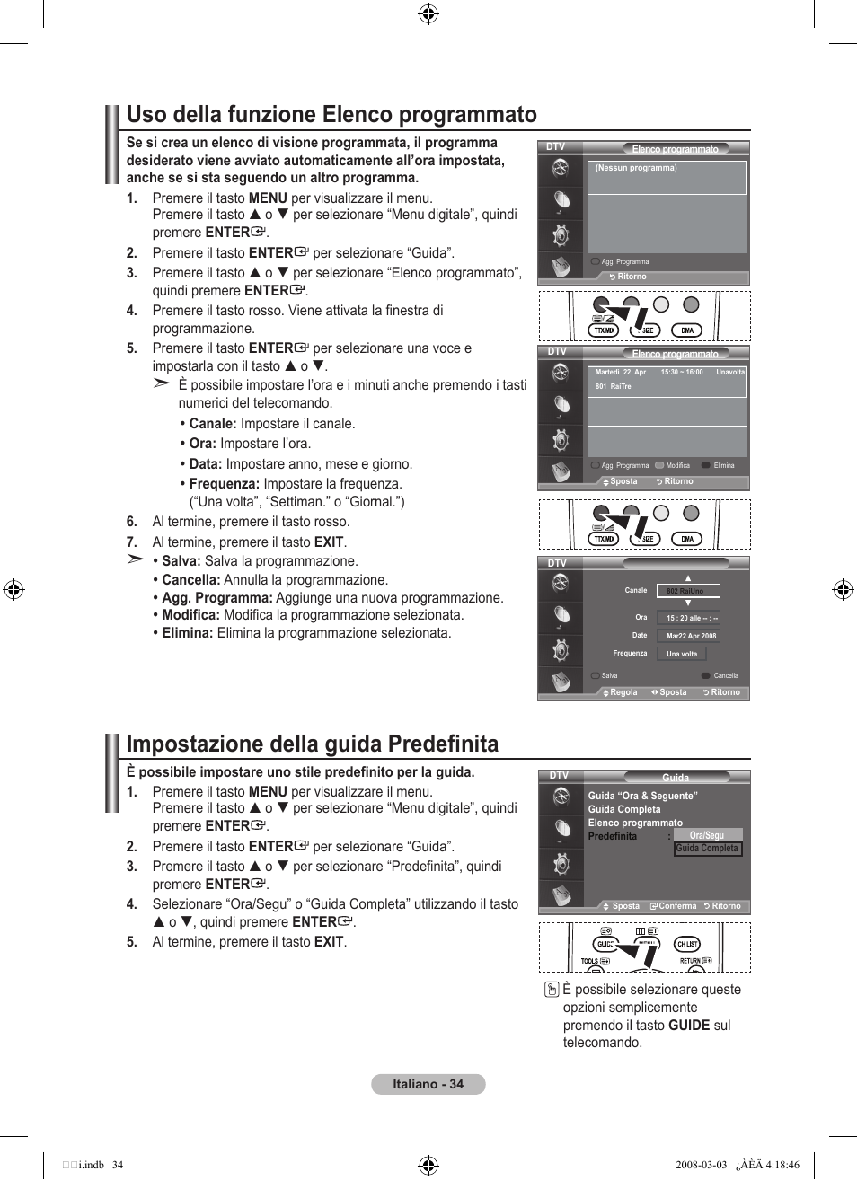 Uso della funzione elenco programmato, Impostazione della guida predefinita | Samsung LE26A457C1D User Manual | Page 276 / 482