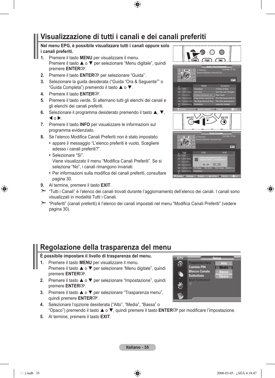 Regolazione della trasparenza del menu | Samsung LE26A457C1D User Manual | Page 277 / 482