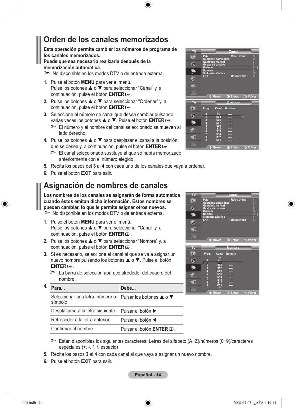 Asignación de nombres de canales | Samsung LE26A457C1D User Manual | Page 316 / 482