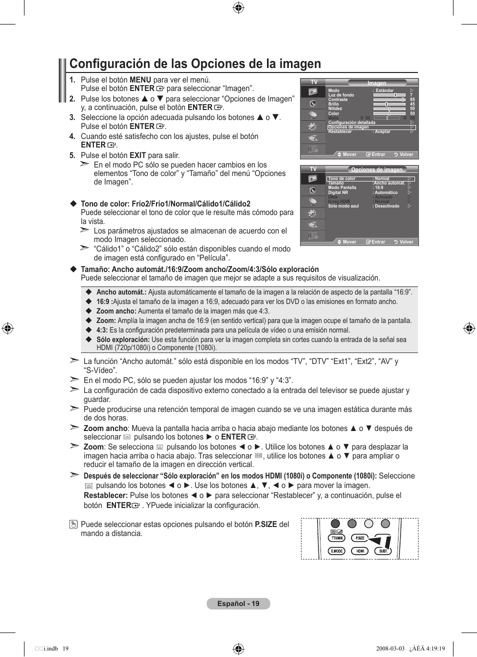 Configuración de las opciones de la imagen | Samsung LE26A457C1D User Manual | Page 321 / 482