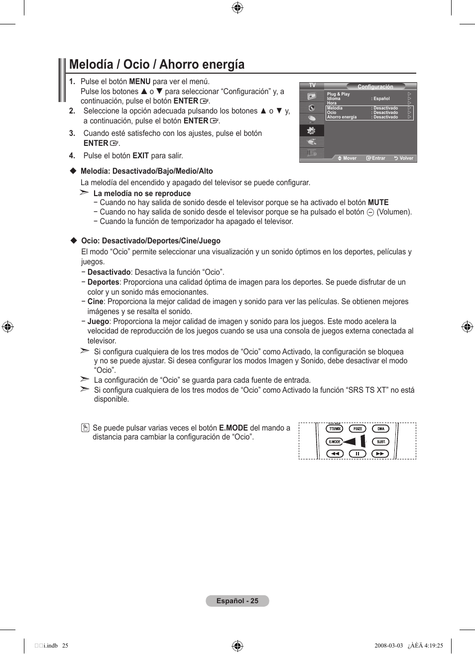 Melodía / ocio / ahorro energía | Samsung LE26A457C1D User Manual | Page 327 / 482