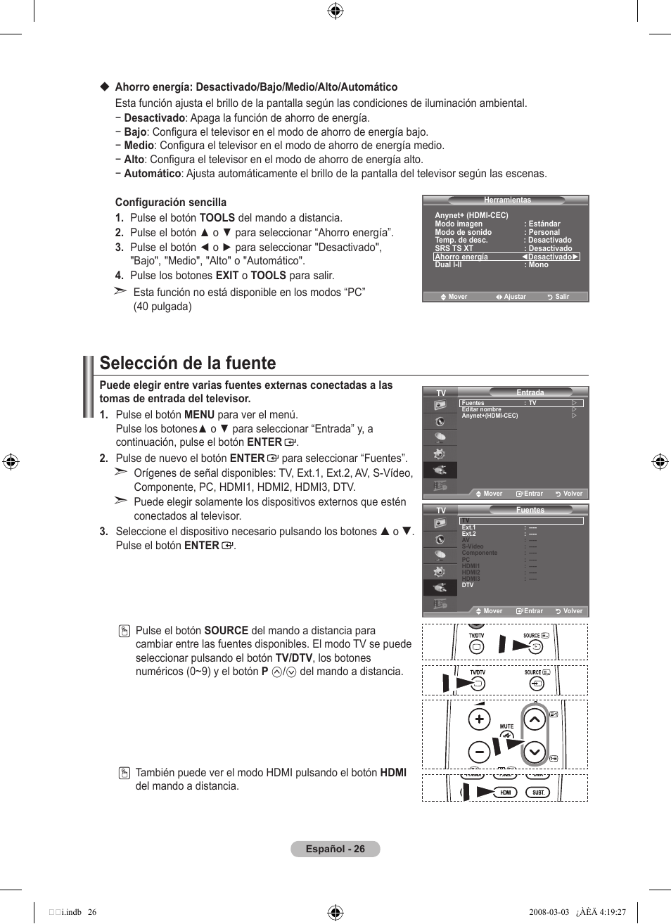 Selección de la fuente | Samsung LE26A457C1D User Manual | Page 328 / 482