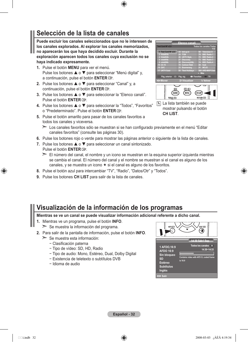 Selección de la lista de canales, Visualización de la información de los programas | Samsung LE26A457C1D User Manual | Page 334 / 482