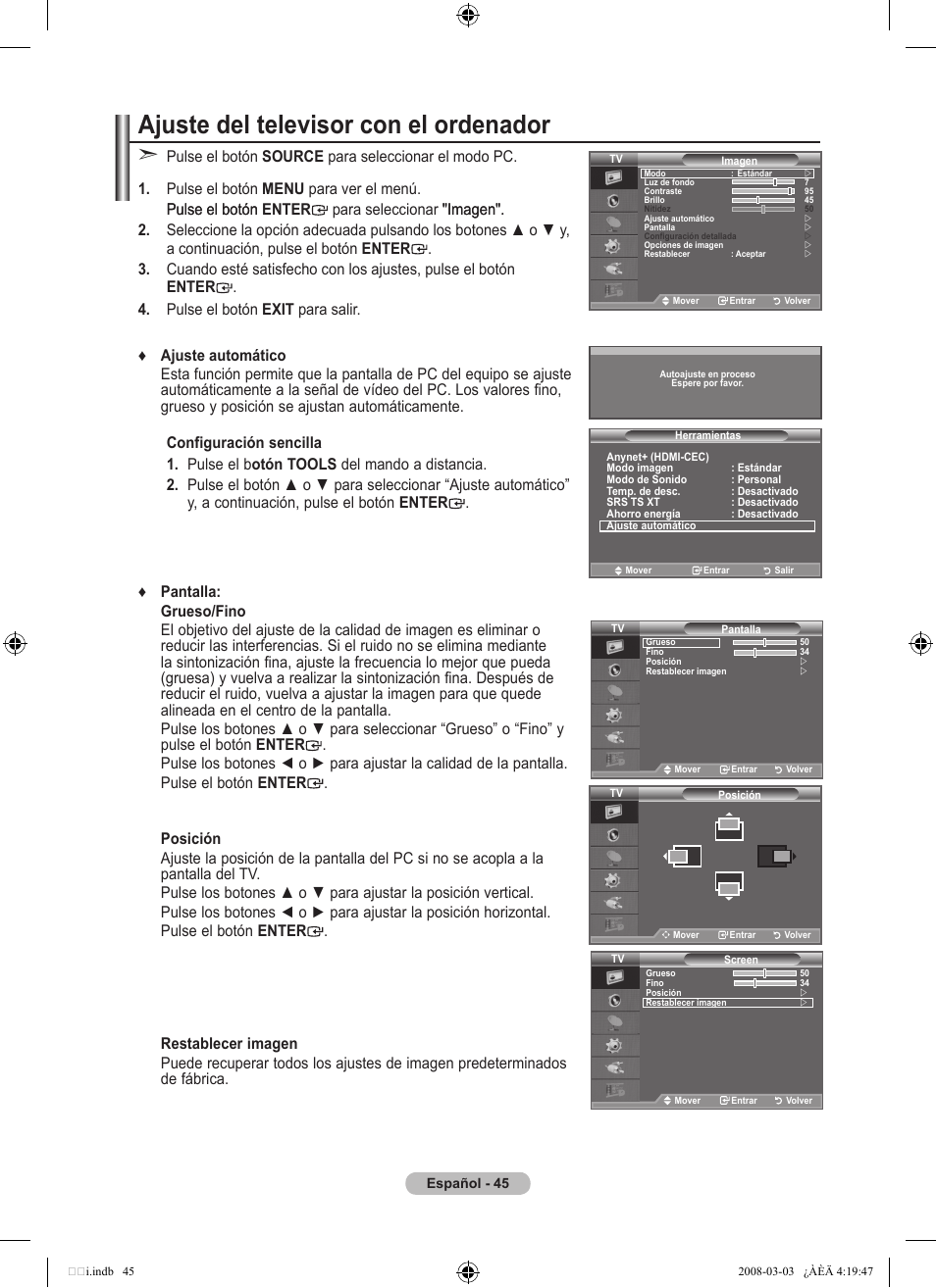 Ajuste del televisor con el ordenador | Samsung LE26A457C1D User Manual | Page 347 / 482