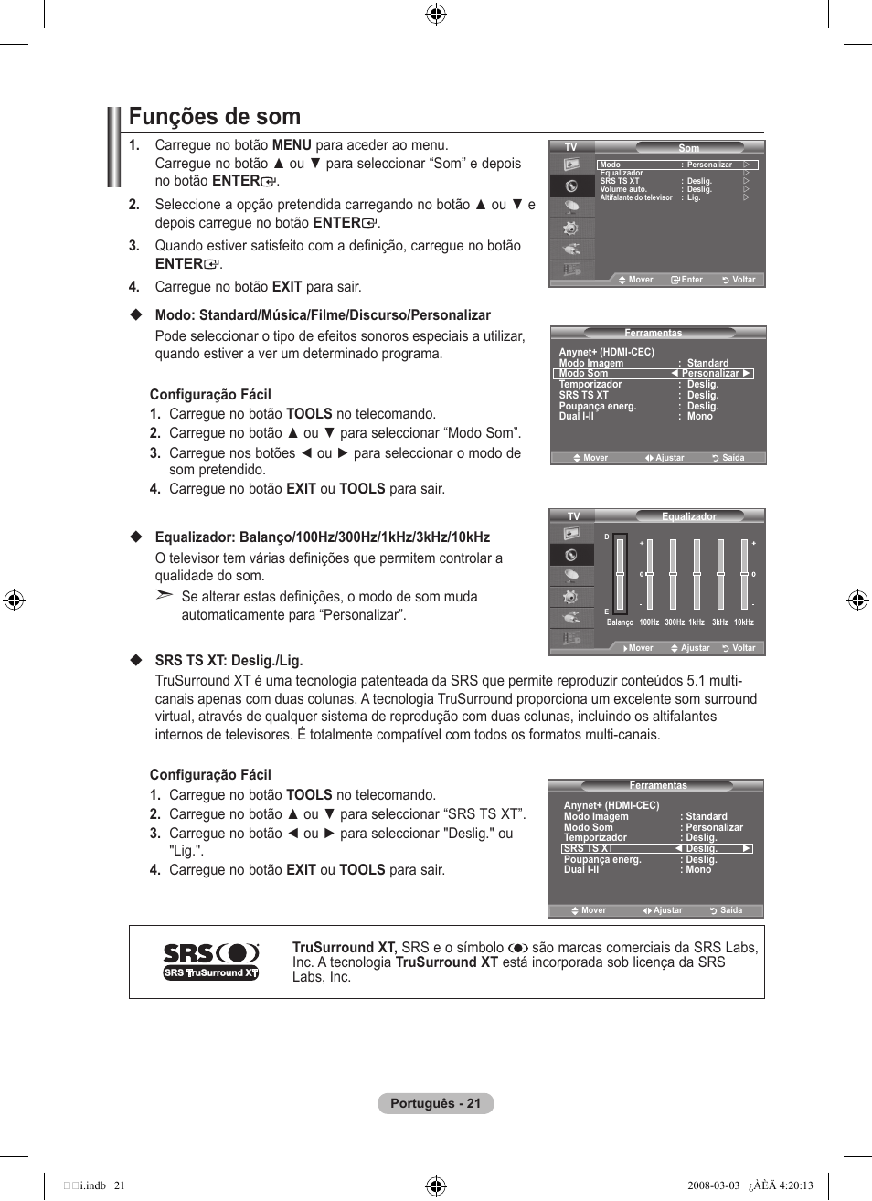 Funções de som | Samsung LE26A457C1D User Manual | Page 383 / 482