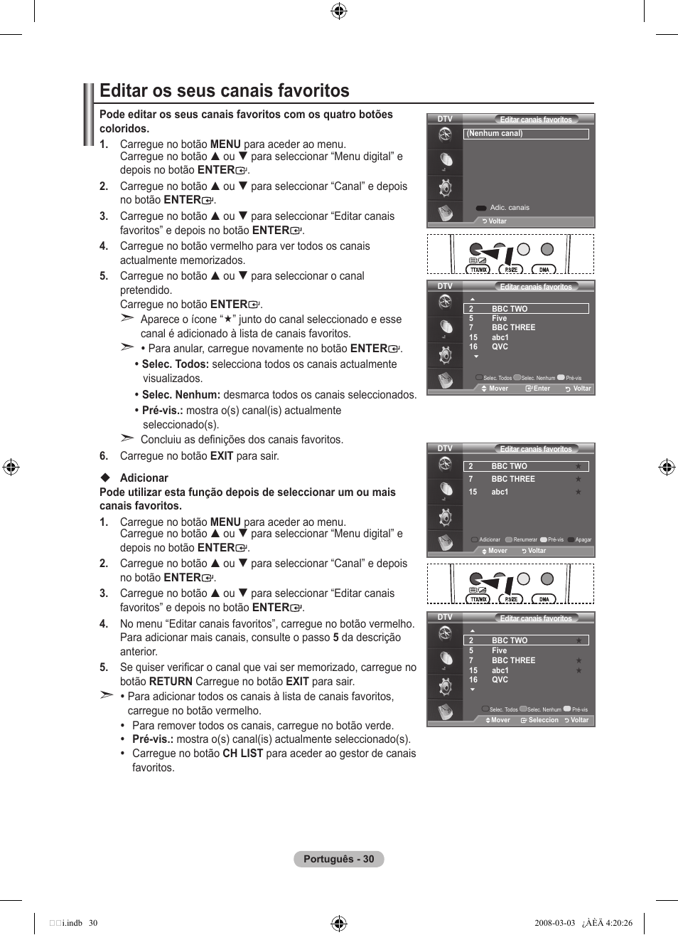 Editar os seus canais favoritos | Samsung LE26A457C1D User Manual | Page 392 / 482