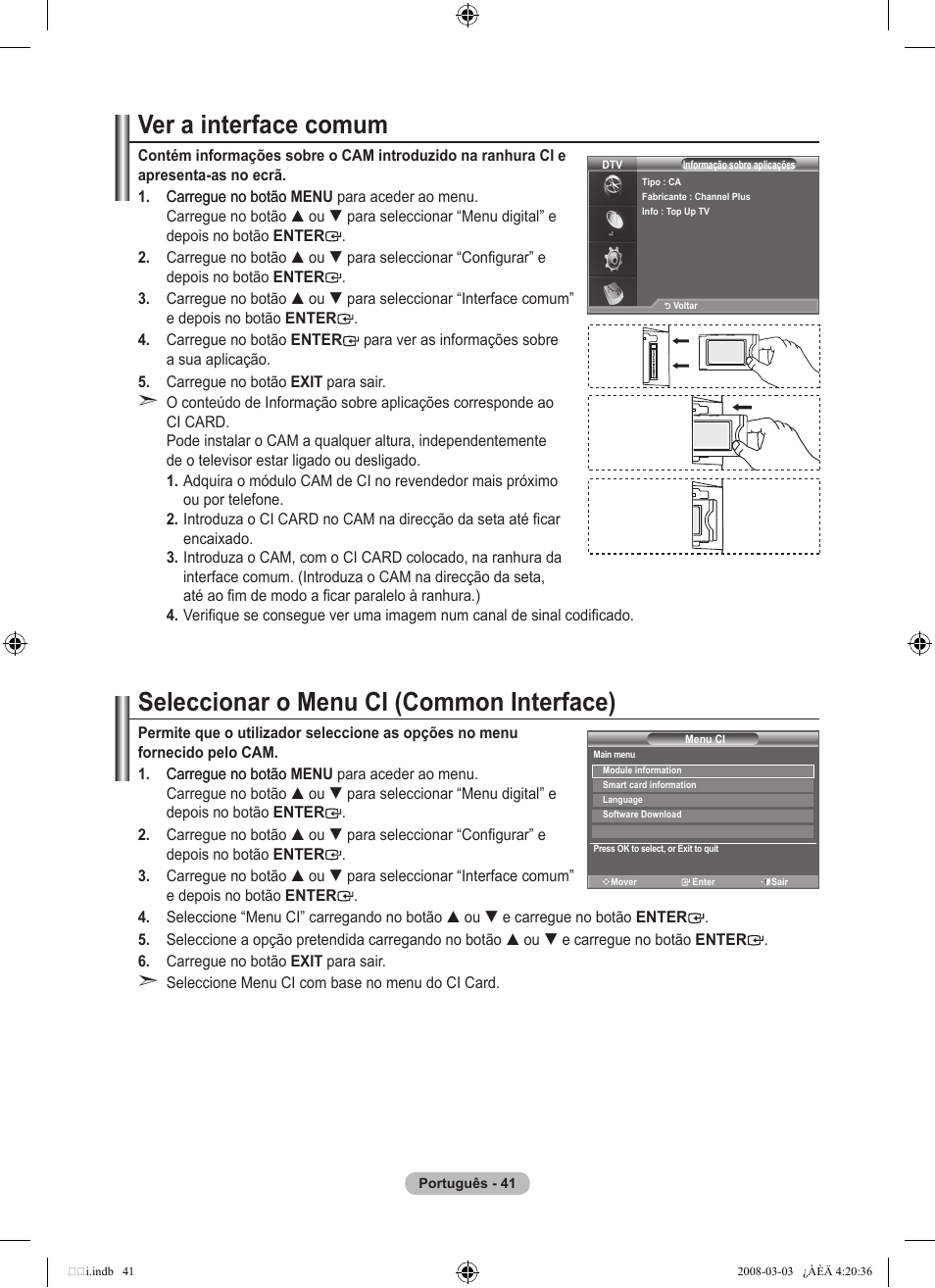 Ver a interface comum, Seleccionar o menu ci (common interface) | Samsung LE26A457C1D User Manual | Page 403 / 482