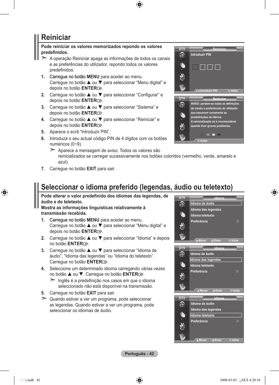 Reiniciar | Samsung LE26A457C1D User Manual | Page 404 / 482