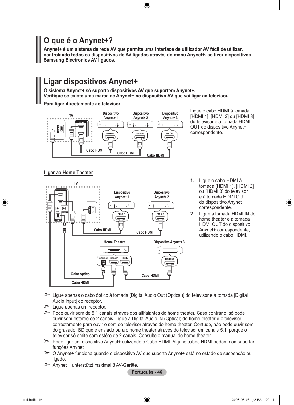 O que é o anynet, Ligar dispositivos anynet | Samsung LE26A457C1D User Manual | Page 408 / 482
