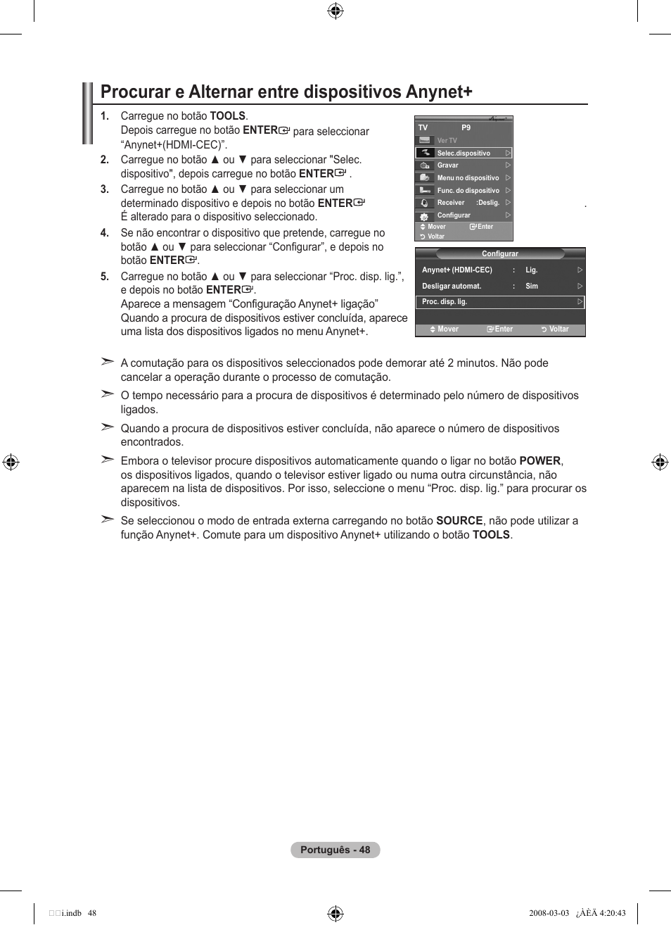 Procurar e alternar entre dispositivos anynet | Samsung LE26A457C1D User Manual | Page 410 / 482