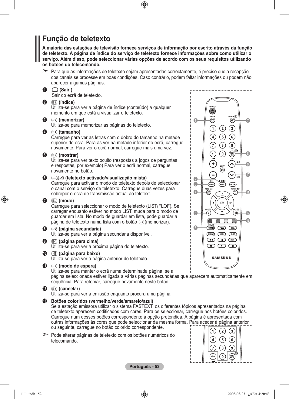 Função de teletexto | Samsung LE26A457C1D User Manual | Page 414 / 482