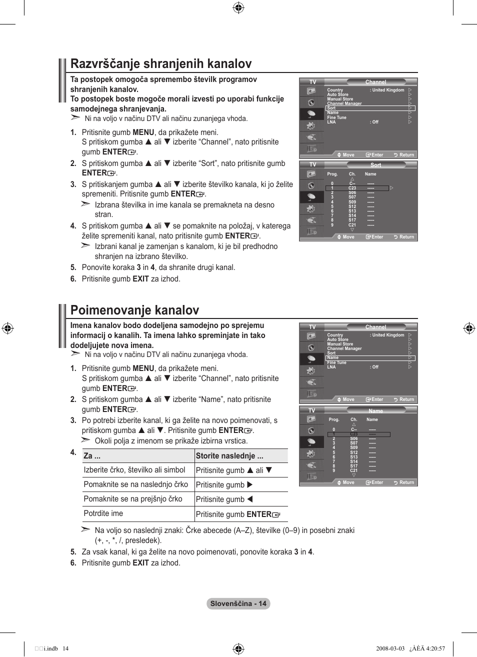 Razvrščanje shranjenih kanalov, Poimenovanje kanalov | Samsung LE26A457C1D User Manual | Page 436 / 482