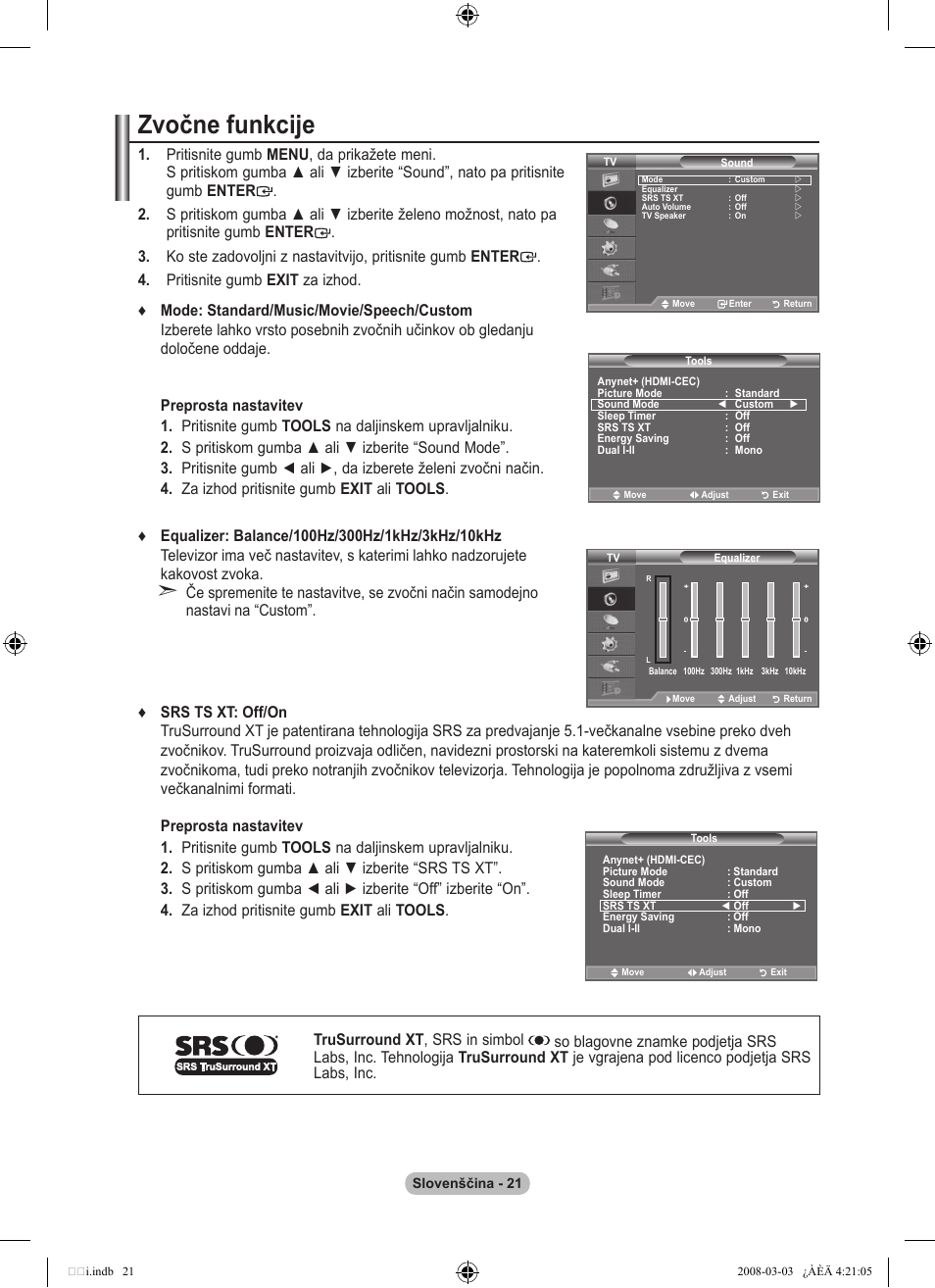 Zvočne funkcije | Samsung LE26A457C1D User Manual | Page 443 / 482