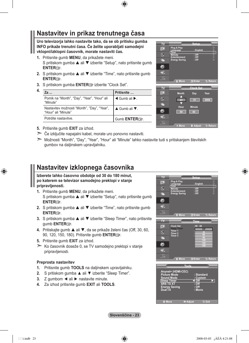 Nastavitev in prikaz trenutnega časa, Nastavitev izklopnega časovnika, Enter | Samsung LE26A457C1D User Manual | Page 445 / 482