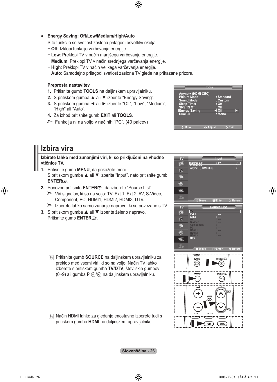 Izbira vira | Samsung LE26A457C1D User Manual | Page 448 / 482