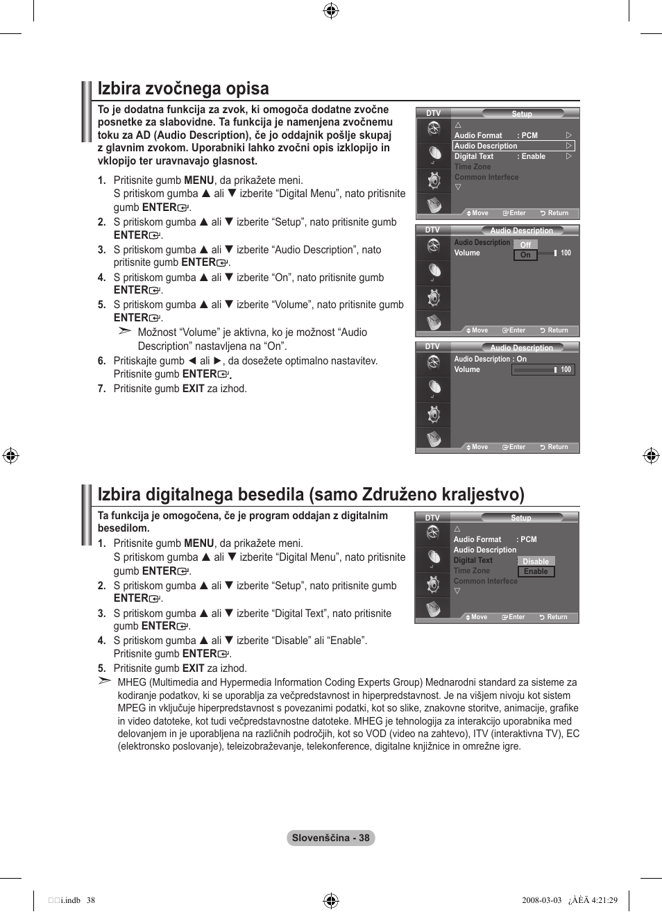 Izbira zvočnega opisa | Samsung LE26A457C1D User Manual | Page 460 / 482