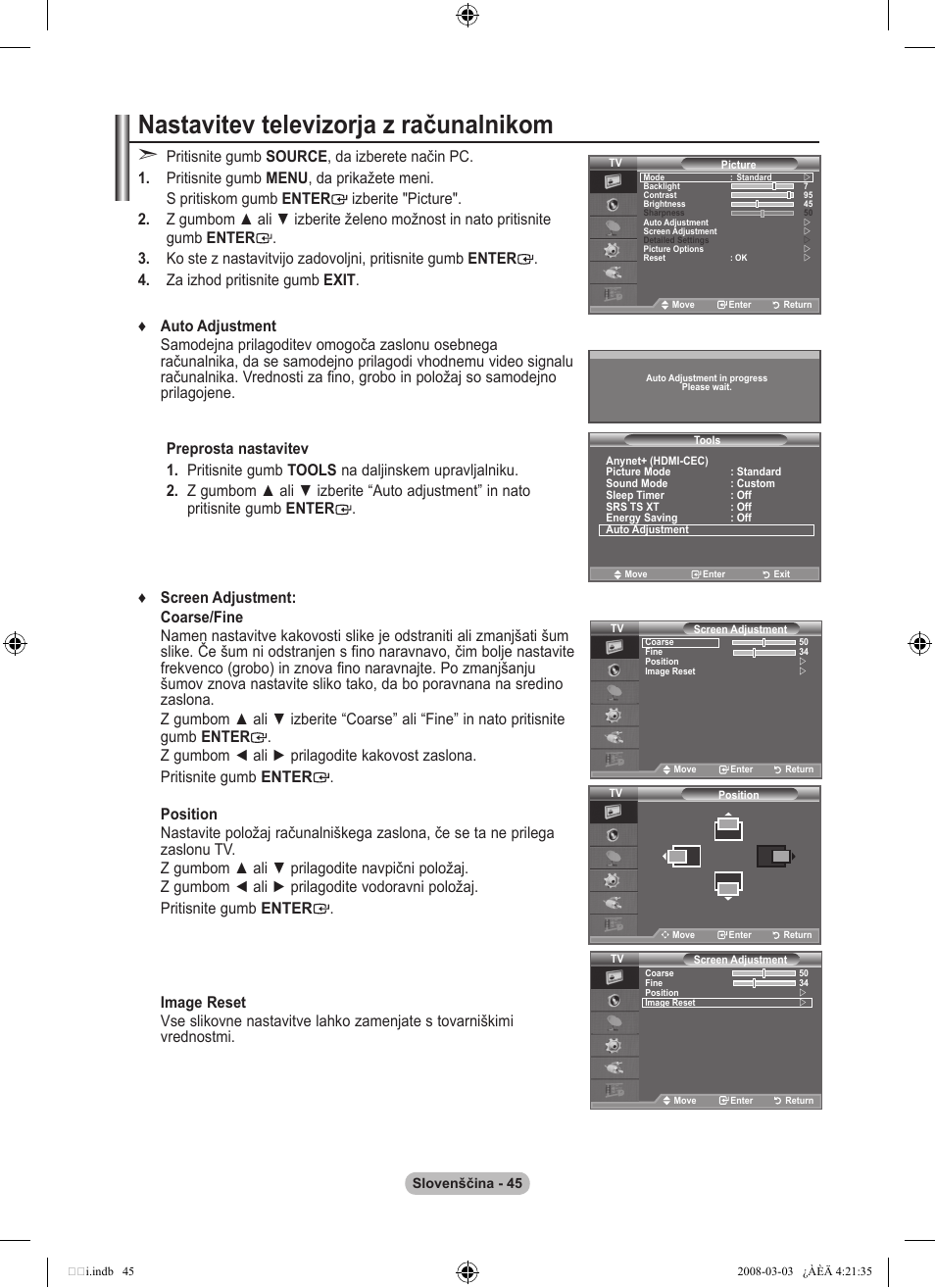 Nastavitev televizorja z računalnikom | Samsung LE26A457C1D User Manual | Page 467 / 482