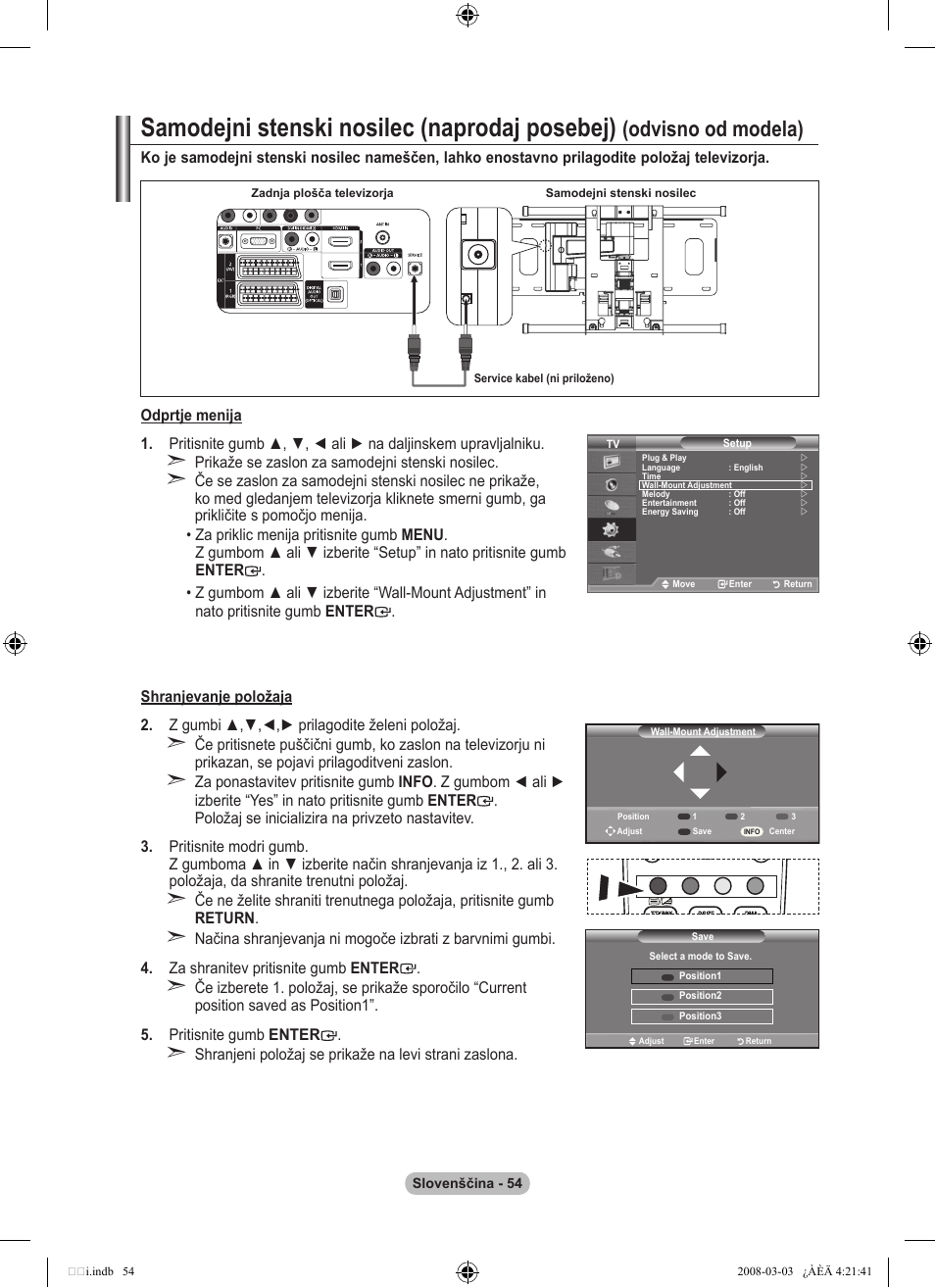 Samodejni stenski nosilec (naprodaj posebej), Odvisno od modela) | Samsung LE26A457C1D User Manual | Page 476 / 482