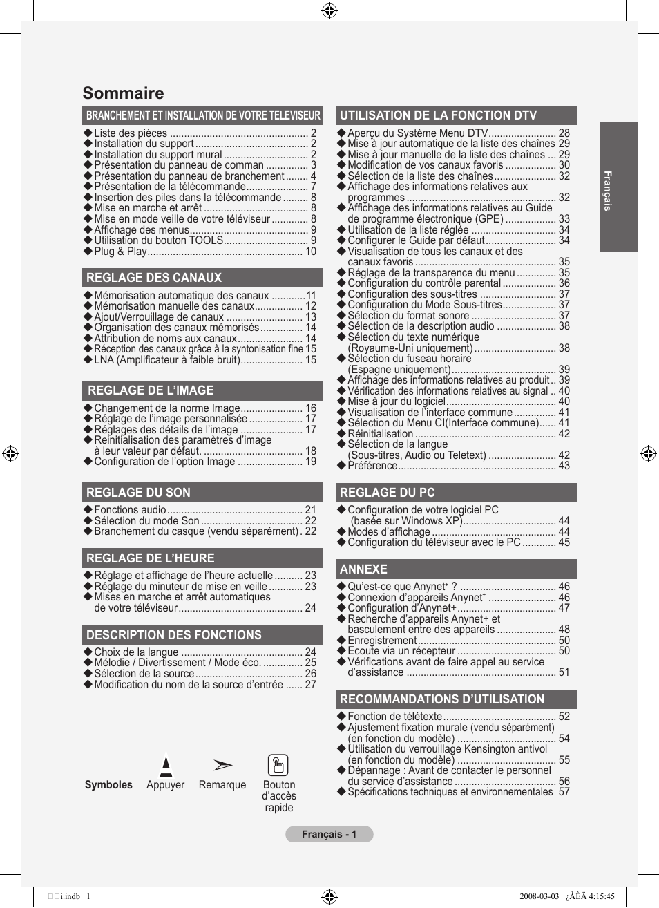 Sommaire | Samsung LE26A457C1D User Manual | Page 63 / 482