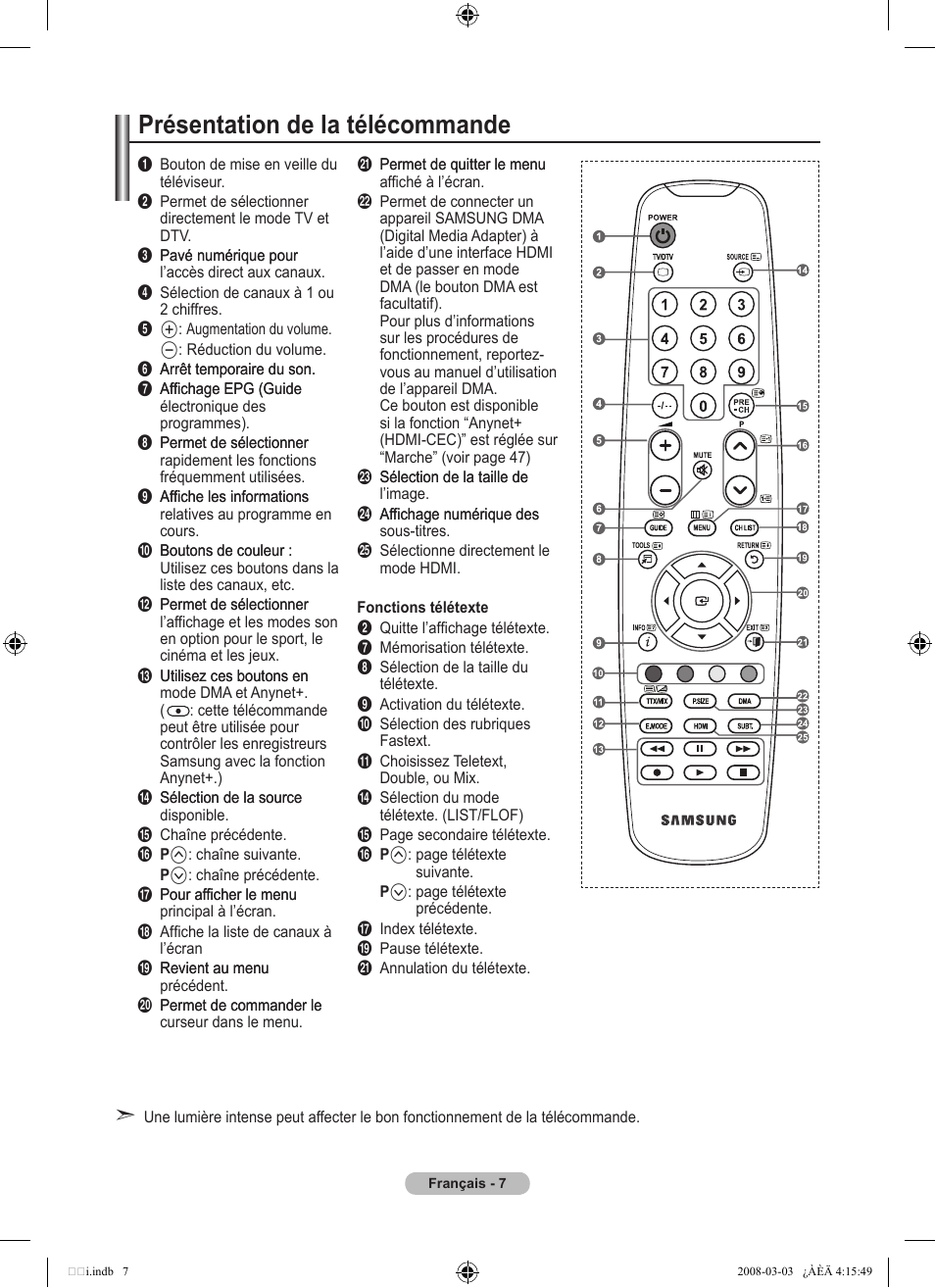 Présentation de la télécommande | Samsung LE26A457C1D User Manual | Page 69 / 482