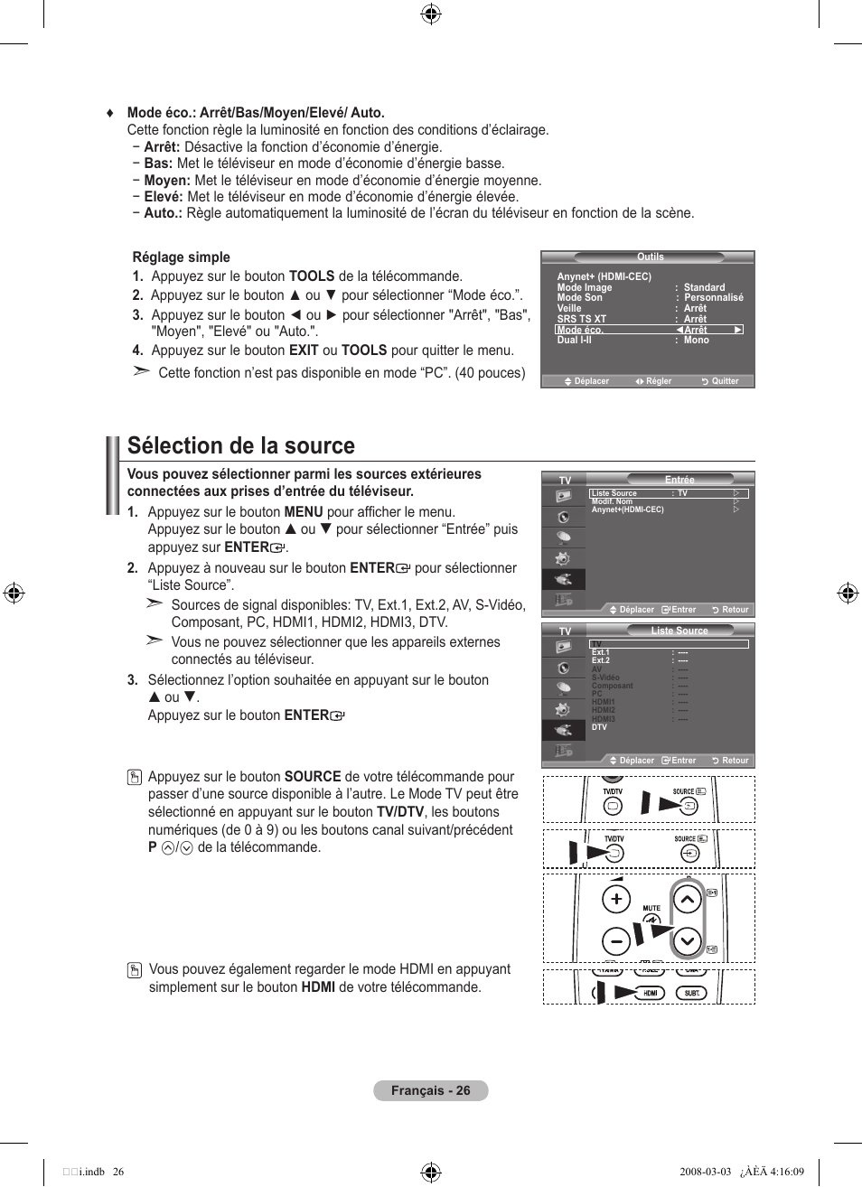 Sélection de la source | Samsung LE26A457C1D User Manual | Page 88 / 482