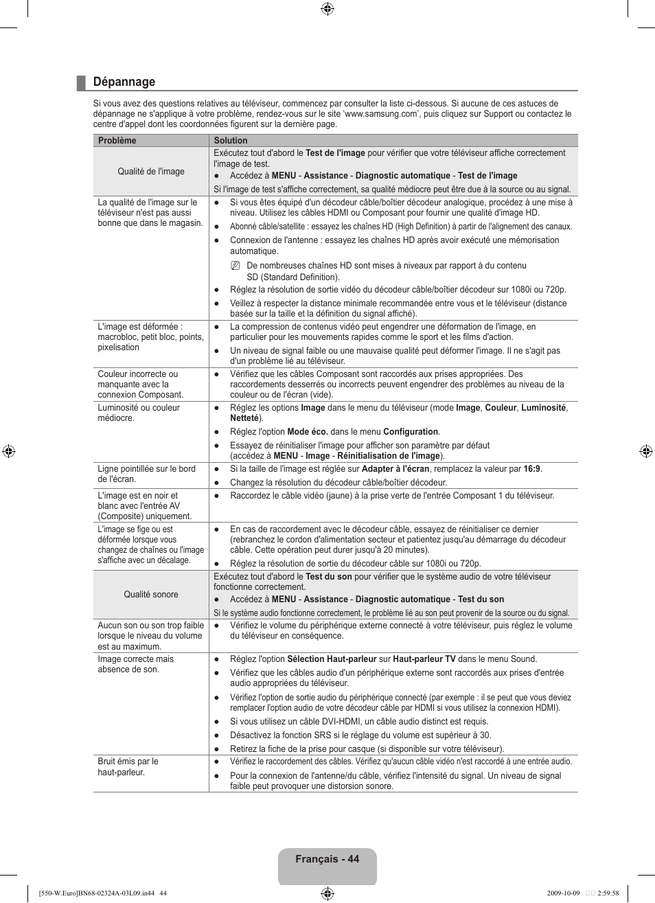 Dépannage | Samsung LE32B550A5P User Manual | Page 108 / 458