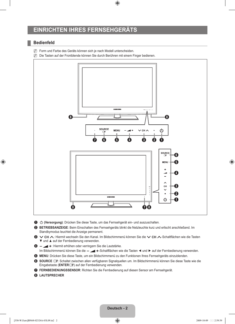 Einrichten ihres fernsehgeräts | Samsung LE32B550A5P User Manual | Page 114 / 458